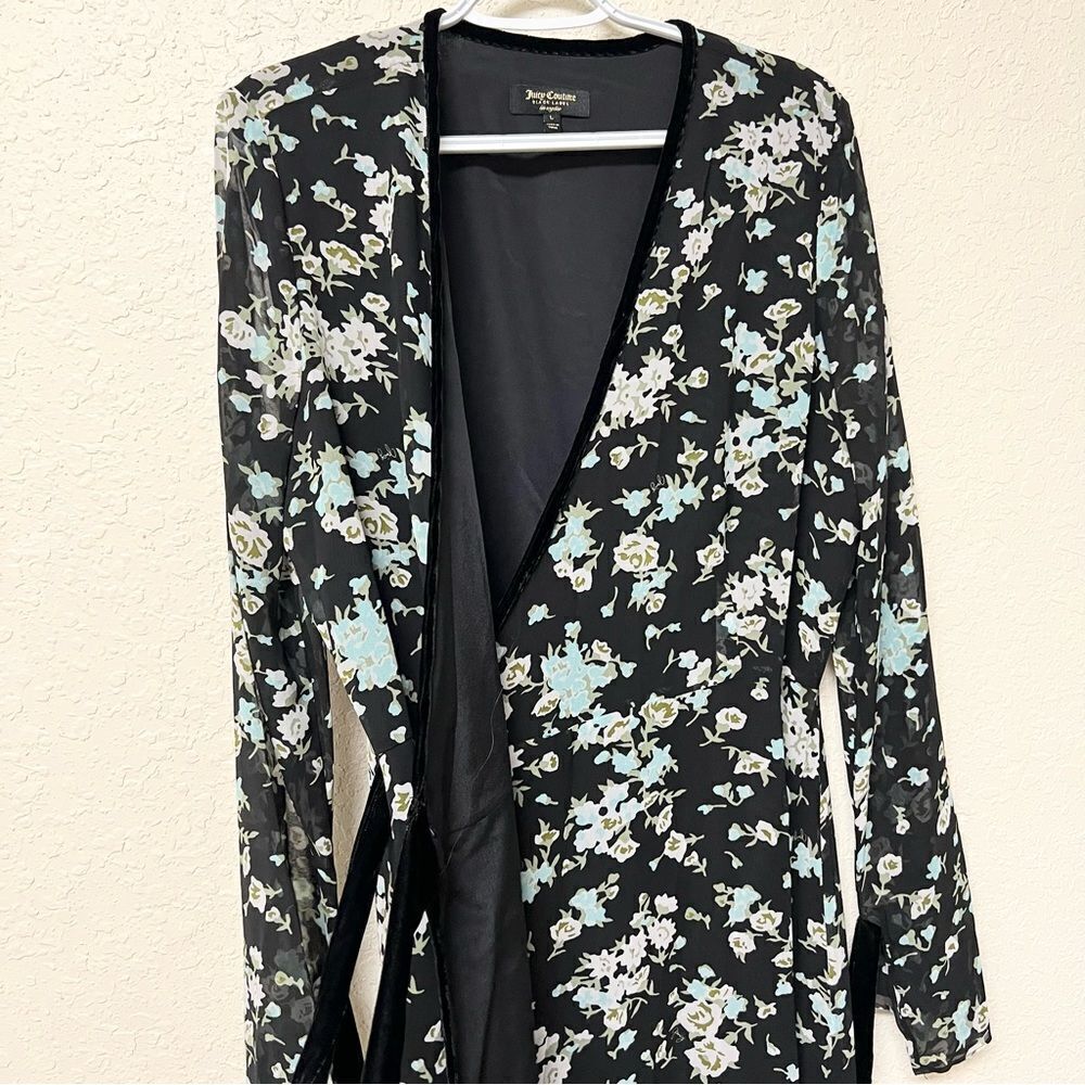Juicy Couture Black Label Floral Tie Faux Wrap Maxi Dress Size L Polyester - Picture 3 of 6